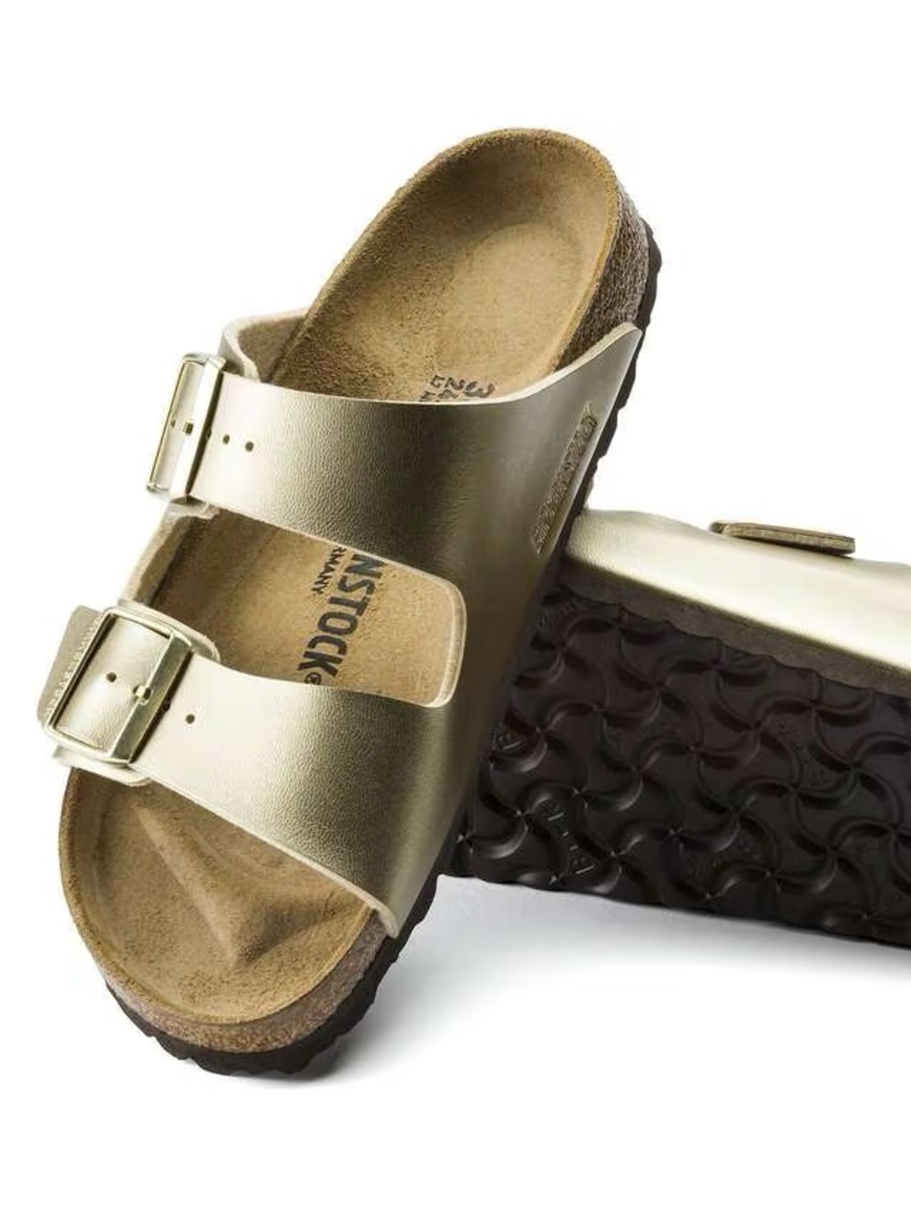 Birkenstock 9 Arizona Metallic Champagne Gold Two Strap Sandals Classic Preppy